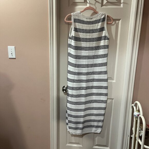 PrettyGarden Black White Striped Knit Pointelle Bodycon Tank Maxi Dress Small - Picture 5 of 11